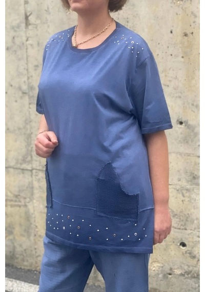 Mia Butik Büyük Beden Verona İndigo Keten Takım İndigo