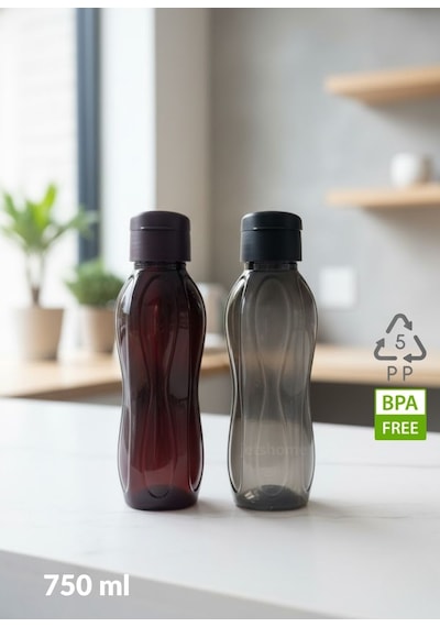 Suluk Seti Pp-5 Bpa Free Akıtmaz 2'li Kokusuz Ofis-spor-okul Matarası Siyah Bordo 750 Ml Mor - Siyah