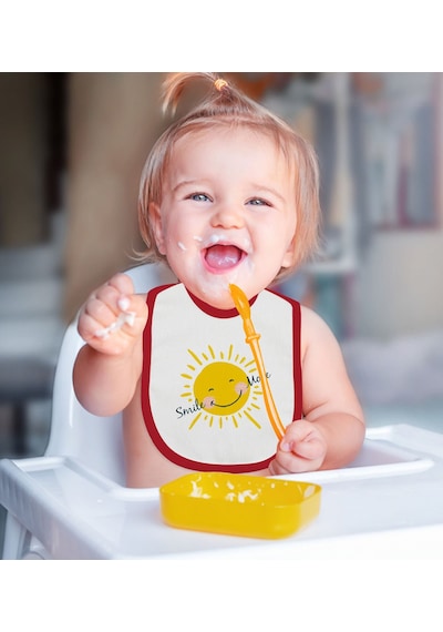 BK Kids Smile Tasarımlı Kırmızı Bebek Mama Önlüğü-2 Kırmızı