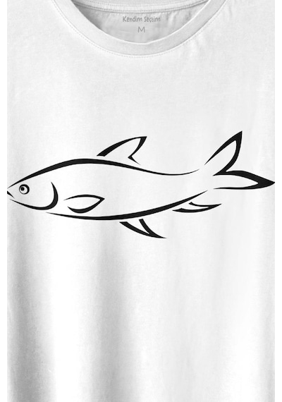 Balik Silüeti Çizimi Fish Vector Baskılı Tişört Unisex T-shirt 001