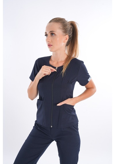 Lacivert Renk Lily Model Fermuarlı Soft Likra Doktor, Hemşire Cerrahi Üniforma Takım Lacivert Lacivert Lacivert Renk Lily Model Fermuarlı Soft Likra Doktor, Hemşire Cerrahi Üniforma Takım Lacivert Lacivert