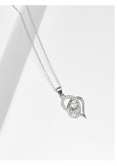 Brezza Lusso Jewelry Gümüş Zirkon Taşlı Çift Kalp Kadın Gümüş Kolye 45 CM