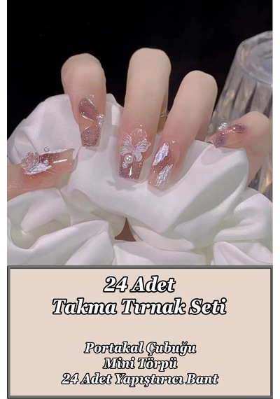 Uzun Küt 24 Adet Takma Tırnak Z492 Pembe