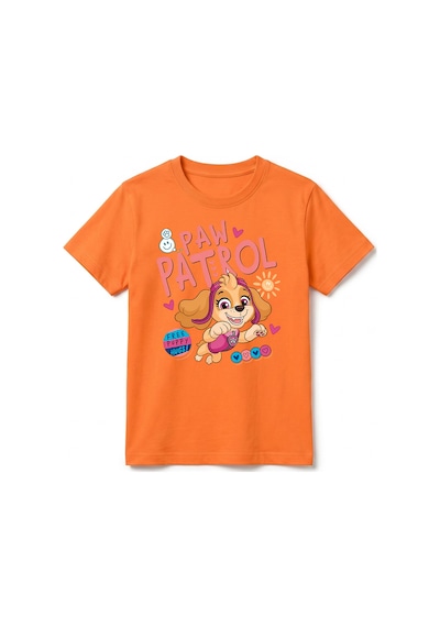 Urbantrendstore Paw Patrol Özel Tasarım Unisex Kız Çocuk Erkek Çocuk Bisiklet Yuvarlak Yaka Basic Kısa Kollu %100 Pamuk Tişört Turuncu