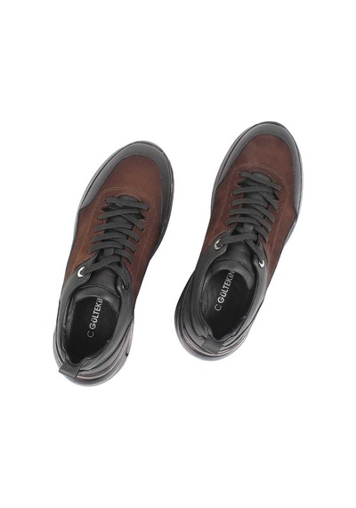 Erkek Kahverengi Bağcıklı Kalın Tabanlı Nubuk Deri Sneaker