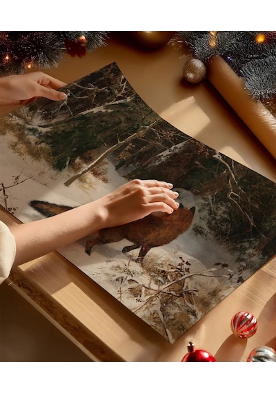 Çerçevesiz Poster Karla Dans Eden Tilki