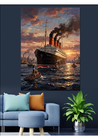 Gün Batımında Titanic Gemi Yolculuğu Dekoratif Kanvas - Mdf Ahşap Tablo