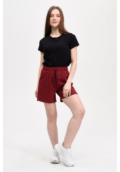 Defys Kadın Beli Lastikli Cepli Etiket Detaylı Regular Fit Şort Bordo - 527882928 Bordo