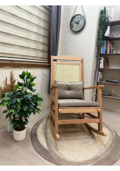 Asedia Veranda Naturel Vizon Minderli Hasırlı Sallanan Sandalye Dinlenme Koltuğu