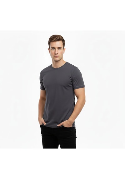 Novalisse Erkek Bisiklet Yaka Slim Fit Dar Kesim Likralı Tişört - Füme Çoklu Renk