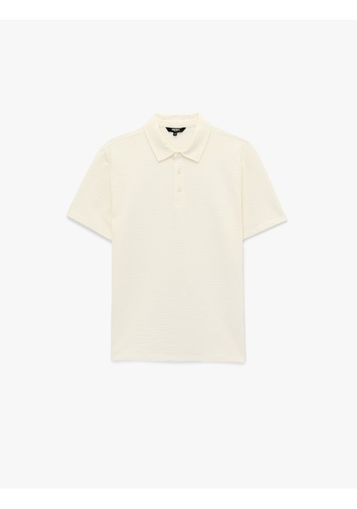 Koton Regular Fit Kısa Kollu Dokulu Pamuklu Polo Yaka Tişört Ekru 6sam10078mk
