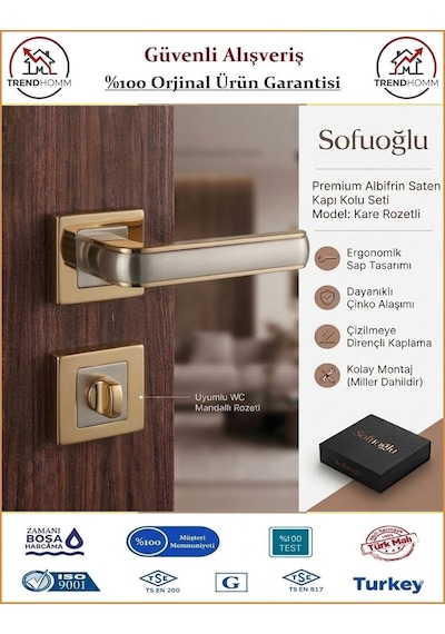 Sofuoğlu Seyhan Rozetli Kapı Kolu - Albifirin Saten - Wc Banyo