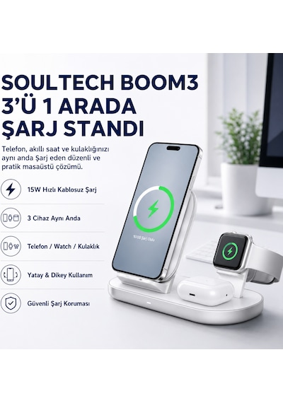 15w 3-in-1 Kablosuz Şarj İstasyonu Telefon, Apple Watch Ve Kulaklık İçin Qi Wireless Charging Stand-1545