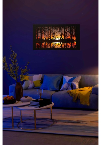 Led Işıklı Ormanda Günbatımı Temalı Tablo Duvar Dekorlu Gece Lambası Kırmızı - 737256255 Kırmızı