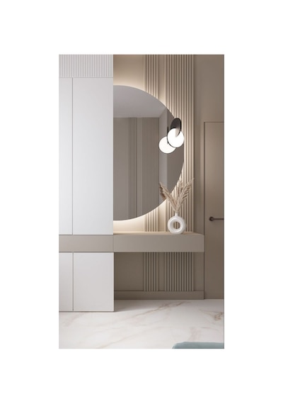 Ledli Ayna, Yarımay Ayna, Dekoratif Ayna, Duvar Aynası, Konsol Aynası, Holl Aynası, Günışığı Led 160 X 60 Gümüş