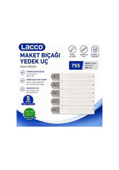 Lacco 755 Maket Bıçağı Yedek Uç 18 Mm Keskin Çelik Segmentli Profesyonel Yedek Bıçak 5 Adet