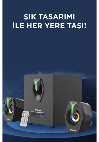 Torima D38 Siyah Bluetooth Hoparlör 2in1 Subwoofer Rgb Işıklı Bilgisayar Hoparlörü Speaker