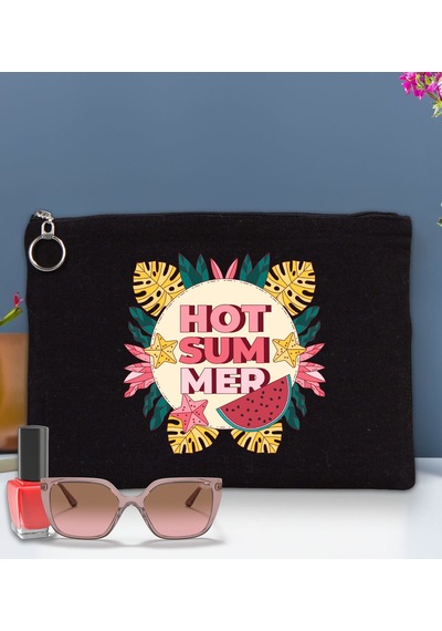 Bk Gift Yaz Temalı-8 Astarlı Siyah Portföy Çanta 30x21cm, Baskılı El Çantası, Organizer Çanta
