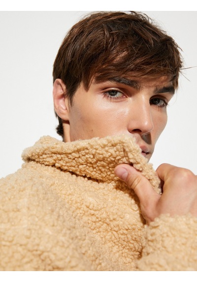 Koton Oversize Peluş Ceket Çift Cepli Polo Yaka Çıtçıt Düğmeli Bej 4wam50029mk 4WAM50029MK057 Ekru