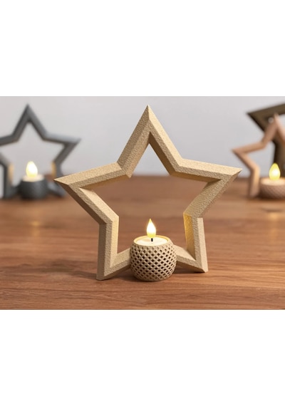 3d Baskı Yıldız Tealight Mumluk 18 Cm Ayrı Mum Hazneli Dekoratif Yıldız Şamdan Yeni Yıl Masa Süsü Diğer
