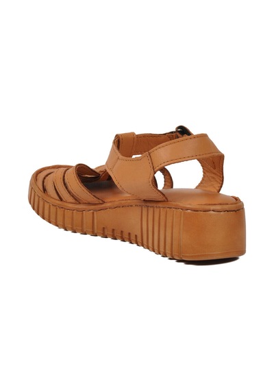 Pierre Cardin Taba Hakiki Deri Cırtlı Kadın Günlük Topuklu Sandalet Pc-54787 Z