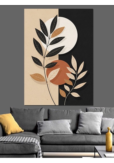 Ahşap Tablo Bohem Tarzda Modern Yaprak Çizimi