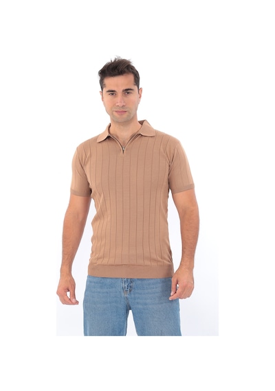 Monox Erkek Polo Yaka Fermuarlı Spor Yazlık Triko Tişort Kahverengi