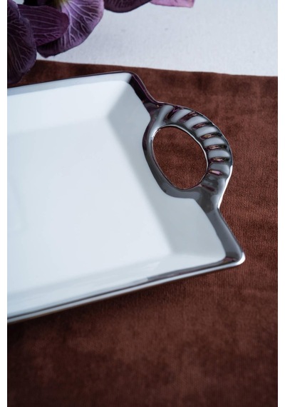 Acar Arven Dikdörtgen Silver Sunum Tepsi - 41 Cm Gümüş