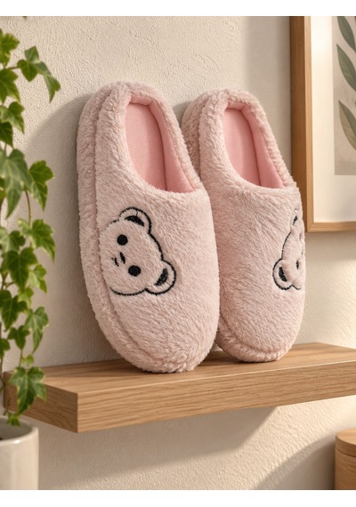 Modafrato Fluffy Ayıcık Desenli Kadın Ev Terliği Kışlık Yünlü Terlik Ses Yapmayan İçi Yünlü Günlük Rahat Terlik Pudra Modafrato Fluffy Ayıcık Desenli Kadın Ev Terliği Kışlık Yünlü Terlik Ses Yapmayan İçi Yünlü Günlük Rahat Terlik Pudra