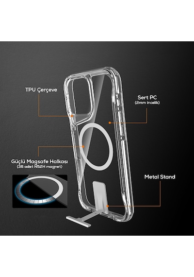 Apple Uyumlu iPhone 16 Pro Kılıf Magsafe Şarj Özellikli Zore T-max Standlı Kapak Casesuar