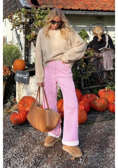 Seeh Pembe Çizgili Kadın Jean Pantolon Sh315