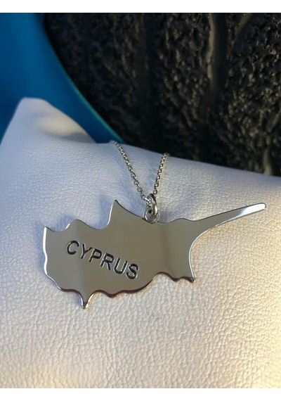 Vog Kıbrıs Cyprus Haritası Bayrağı Beyaz Renk 925 Ayar Gümüş Ülke Kolye