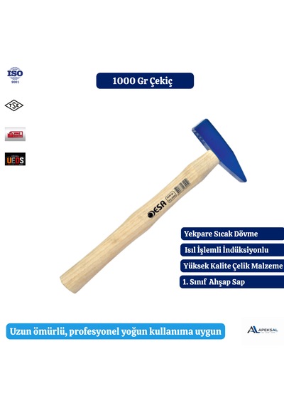 Desa 1000 Gr Çekiç, Ahşap Saplı Dövme Çelik Tesviyeci Çekici
