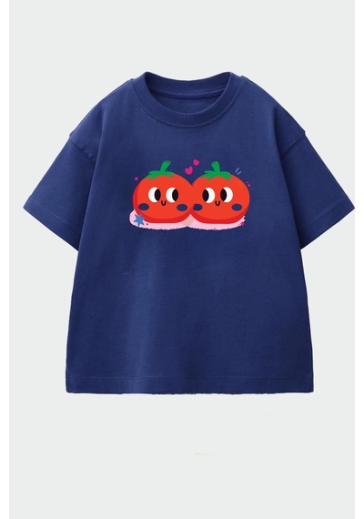 Monila Kız Çocuk Baskılı Pamuklu Bisiklet Yaka T-shirt Lacivert