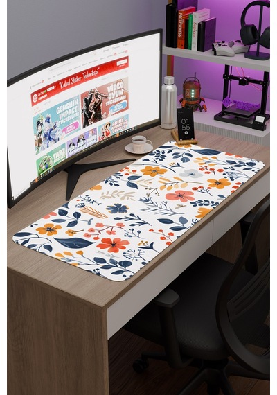 Çiçek Desenleri Kaymaz Dikişli Kauçuk Oyuncu Mousepad V4 - 90x40 Xxl Gaming Mouse Pad Fare Altlığı