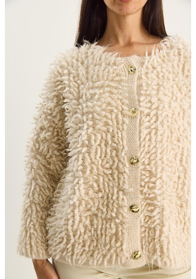 Shade Kadın Oversize Saçaklı Triko Hırka 9062 60283750 - Bej