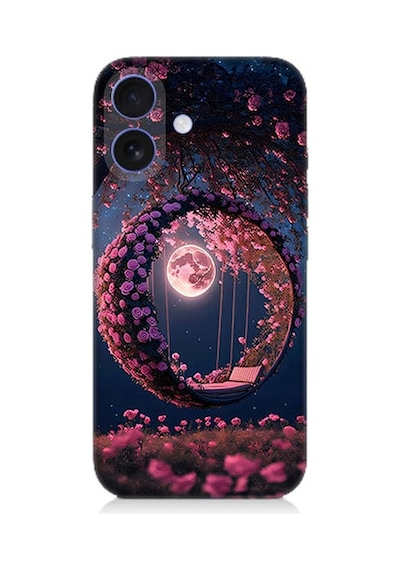 Apple iPhone 16 Uyumlu Ay Ve Kalp Desenli Silikon Kılıf Çok Renkli