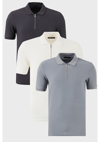 Buratti Pamuklu Regular Fit Yarım Fermuarlı 3'Lü Paket Erkek Polo Yaka T Shirt 5902434S3 Ekru-Gri-Antrasit