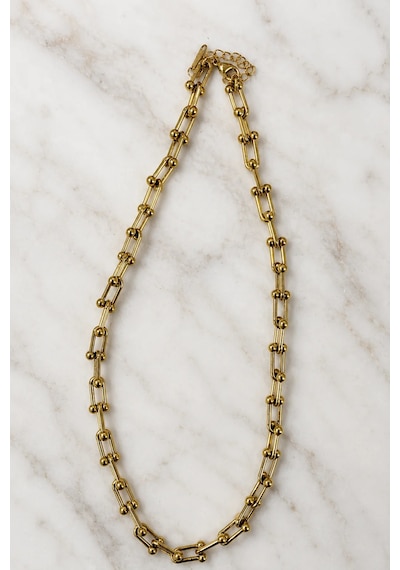 Premium Parlak Ve Şık Gold Renk Geometrik Zincir 316l Çelik Kadın Kolye 45cm Altın