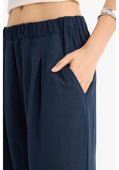 Defacto Balloon Fit Çift Cepli Normal Bel Crop Keten Karışımlı Pantolon F9960ax25aunv207 Lacivert