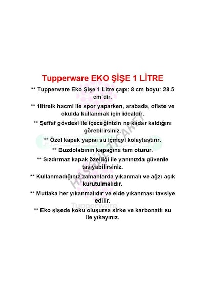 Tupperware Eko Şişe 1 Litre Matara Ve Suluk Hasgül