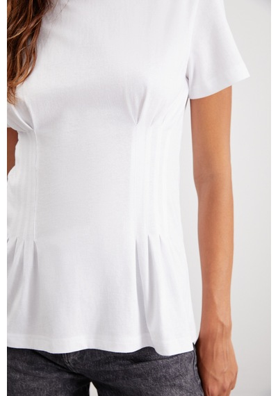Grimelange Jessıa Kadın Bisiklet Yaka %100 Pamuk Korse Detaylı Beyaz T-shirt Grimelange Jessıa Kadın Bisiklet Yaka %100 Pamuk Korse Detaylı Beyaz T-shirt