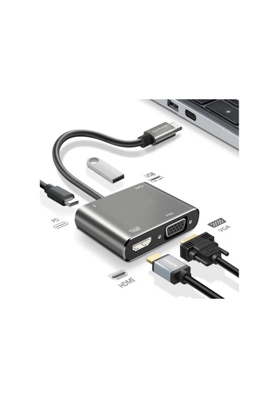 Type-c Hub Adaptör 4'ü 1 Arada 4k Hdmı Ve Vga Destekli Diğer