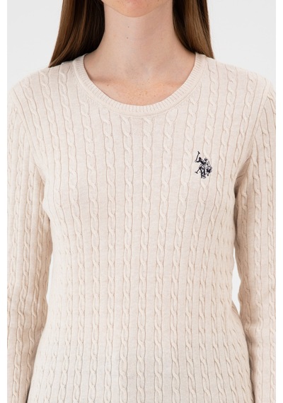 U.S. Polo Assn. Kadın Krem Melanj Bisiklet Yaka Basic Kazak 50313626-VR159