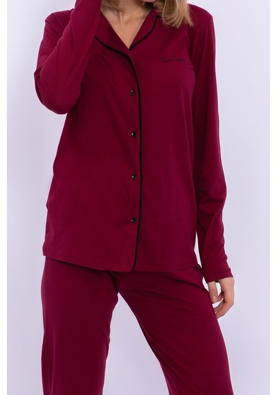 Pierre Cardin PIERCARDIN BAYAN YETİŞKİN GÖMLEK PİJAMA TAKIMI BORDO