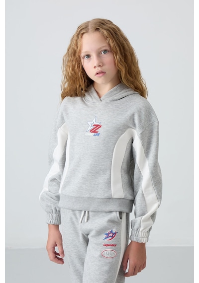 Tommylife Tommy Life Gri Melanj Pamuklu İçi Tüylü Yumuşak Dokulu Standart Fit Baskılı Kız Çocuk Eşofman Takım - 75166 Gri Melanj
