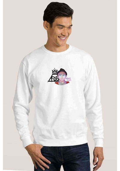Pete Wentz Fall Out Boy Logo Baskılı Beyaz Erkek Sweatshirt