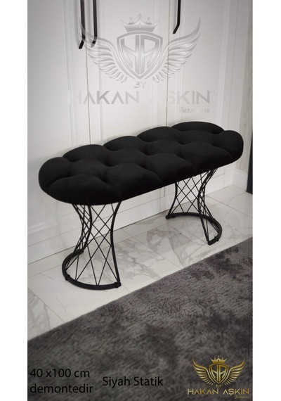 By Hakan Aşkın Luxury Pota Bench 40x100cm Puf&bench Yatak Önü - Antre - Salon - Oturma Odası Siyah Statik