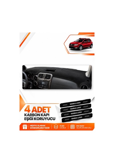 Dacıa Sandero Stepway 2015-2021 Uyumlu Torpido Koruma Koruyucu Kılıfı Halısı Örtü - Siyah