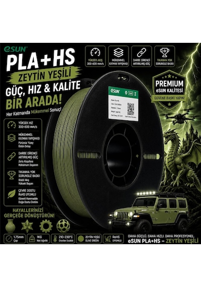 Esun Pla+hs Zeytin Yeşili Filament 1.75mm 1kg Plastik Makara